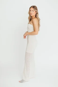Hot Worth Collective Arya Crochet Bottom Midi Dress in Cream