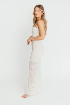 Hot Worth Collective Arya Crochet Bottom Midi Dress in Cream