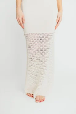 Hot Worth Collective Arya Crochet Bottom Midi Dress in Cream