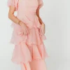 Best Worth Collective Ashlyn Tiered Ruffle Midi Dress in Baby Pink