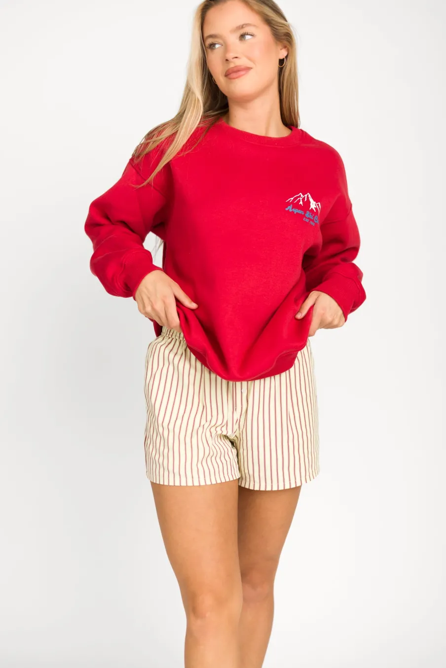 Sale Worth Collective Aspen Ski Camp Sweatshirt in Cherry