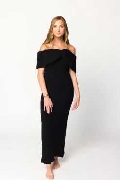 Sale Worth Collective Aston Bow Front Maxi Sweater Dress in Black - Bump Friendly