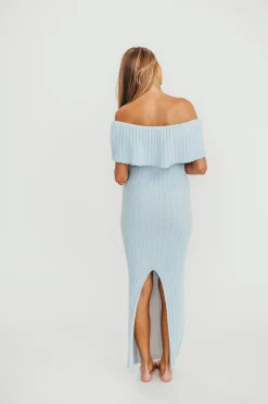 Discount Worth Collective Aston Bow Front Maxi Sweater Dress in Ice Metal – Bump Friendly & Incl