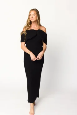 Sale Worth Collective Aston Bow Front Maxi Sweater Dress in Black - Bump Friendly