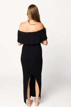 Sale Worth Collective Aston Bow Front Maxi Sweater Dress in Black - Bump Friendly