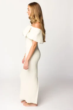 Hot Worth Collective Aston Bow Front Maxi Sweater Dress in Ivory– Bump Friendly & Inclusive