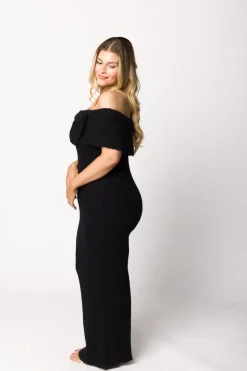 Sale Worth Collective Aston Bow Front Maxi Sweater Dress in Black - Bump Friendly