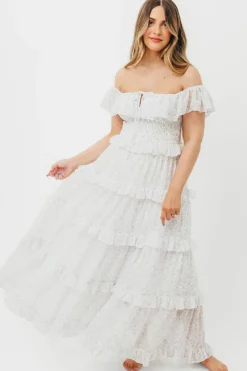 Outlet Worth Collective Astrid Ruffle Detail Maxi Dress in Lavender Floral *FULLY LINED* - Bum