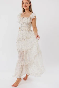 New Worth Collective Astrid Ruffle Detail Maxi Dress in Yellow Floral *FULLY LINED* - Bump