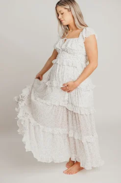 Outlet Worth Collective Astrid Ruffle Detail Maxi Dress in Lavender Floral *FULLY LINED* - Bum