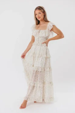 New Worth Collective Astrid Ruffle Detail Maxi Dress in Yellow Floral *FULLY LINED* - Bump
