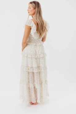 New Worth Collective Astrid Ruffle Detail Maxi Dress in Yellow Floral *FULLY LINED* - Bump