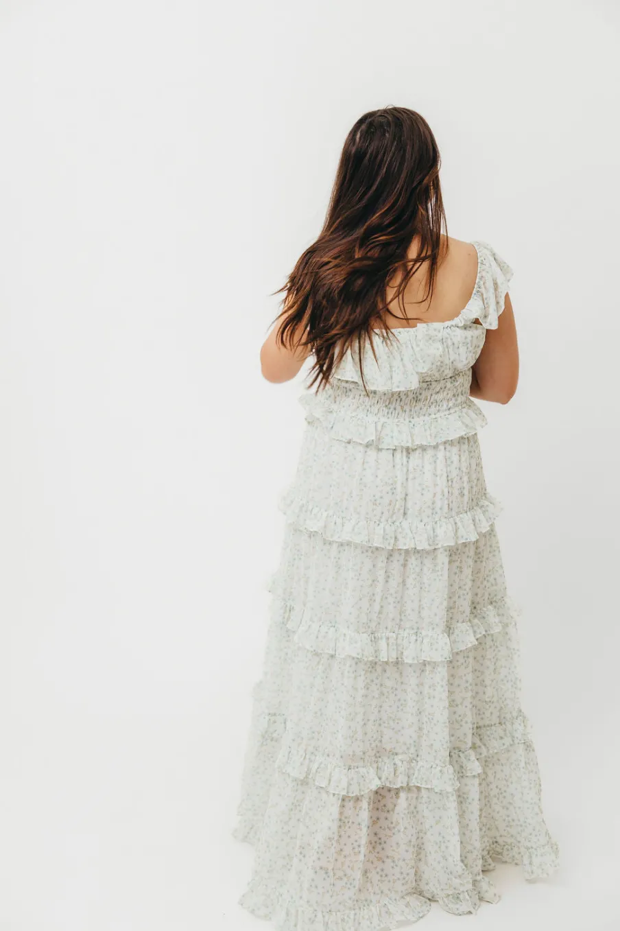 Clearance Worth Collective Astrid Ruffle Detail Maxi Dress in Sage Floral *FULLY LINED* - Bump Fr