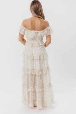 New Worth Collective Astrid Ruffle Detail Maxi Dress in Yellow Floral *FULLY LINED* - Bump