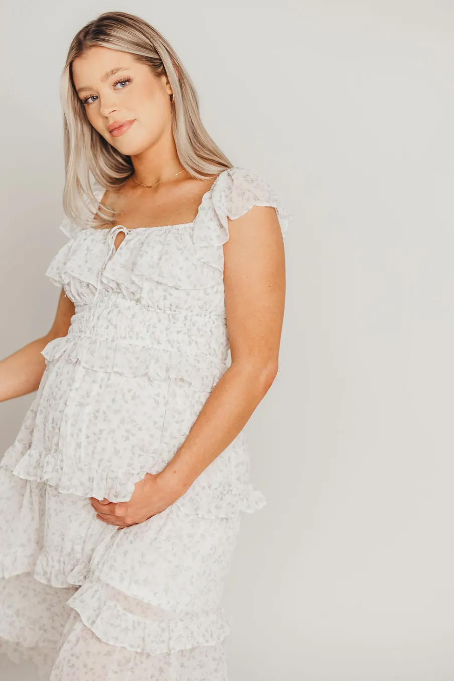 Outlet Worth Collective Astrid Ruffle Detail Maxi Dress in Lavender Floral *FULLY LINED* - Bum