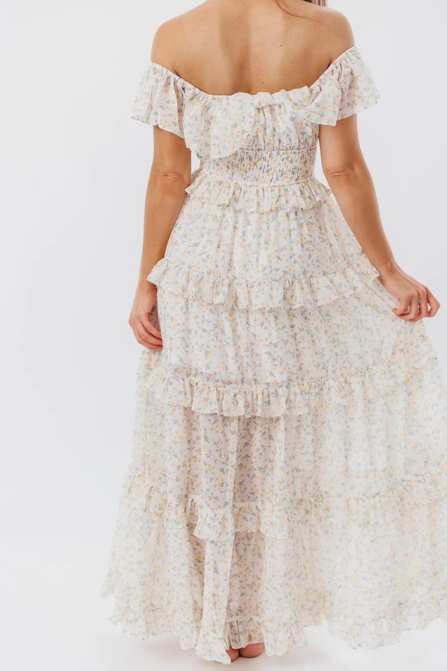 New Worth Collective Astrid Ruffle Detail Maxi Dress in Yellow Floral *FULLY LINED* - Bump