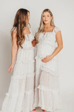Outlet Worth Collective Astrid Ruffle Detail Maxi Dress in Lavender Floral *FULLY LINED* - Bum