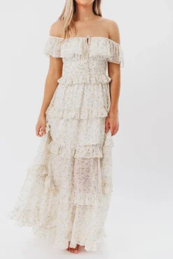 New Worth Collective Astrid Ruffle Detail Maxi Dress in Yellow Floral *FULLY LINED* - Bump