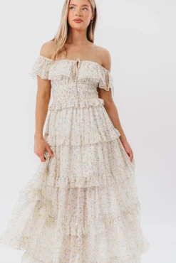 New Worth Collective Astrid Ruffle Detail Maxi Dress in Yellow Floral *FULLY LINED* - Bump