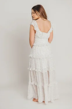 Outlet Worth Collective Astrid Ruffle Detail Maxi Dress in Lavender Floral *FULLY LINED* - Bum