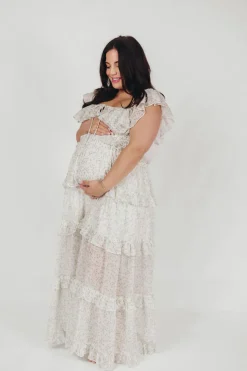 Outlet Worth Collective Astrid Ruffle Detail Maxi Dress in Lavender Floral *FULLY LINED* - Bum