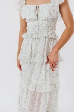 Clearance Worth Collective Astrid Ruffle Detail Maxi Dress in Sage Floral *FULLY LINED* - Bump Fr