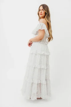 Outlet Worth Collective Astrid Ruffle Detail Maxi Dress in Lavender Floral *FULLY LINED* - Bum