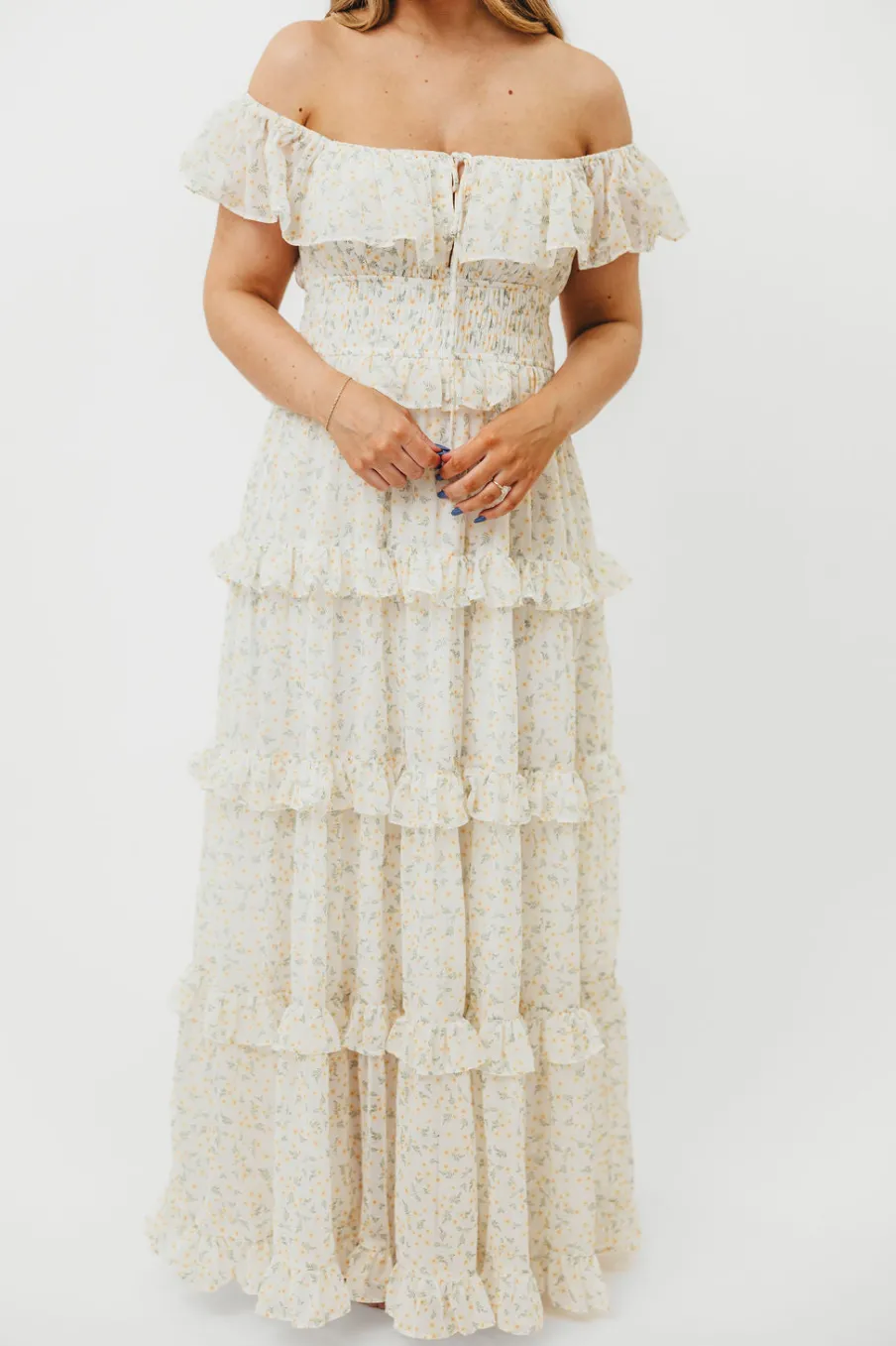 New Worth Collective Astrid Ruffle Detail Maxi Dress in Yellow Floral *FULLY LINED* - Bump
