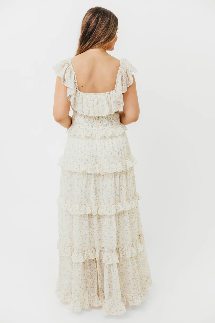 New Worth Collective Astrid Ruffle Detail Maxi Dress in Yellow Floral *FULLY LINED* - Bump