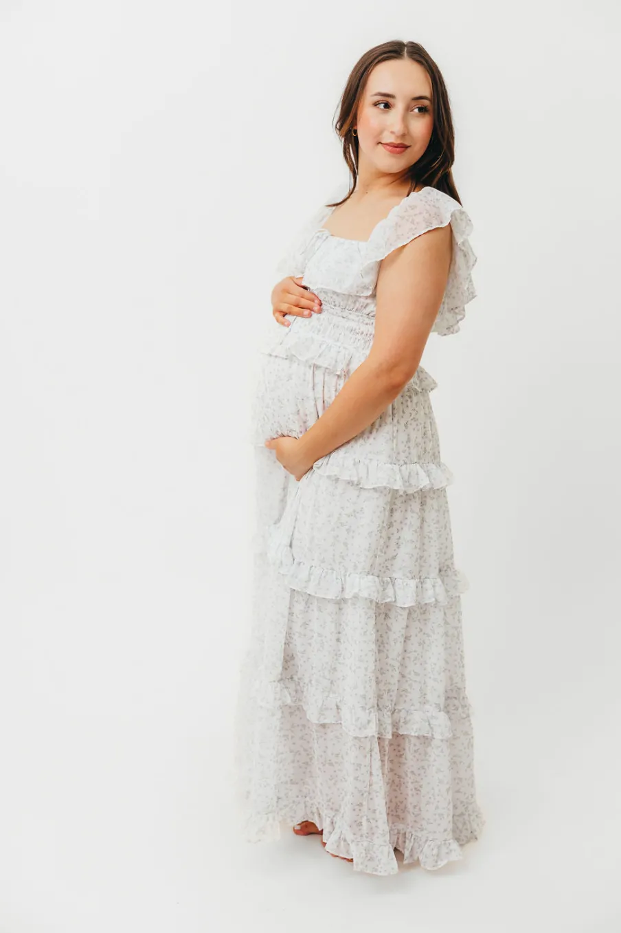 Outlet Worth Collective Astrid Ruffle Detail Maxi Dress in Lavender Floral *FULLY LINED* - Bum
