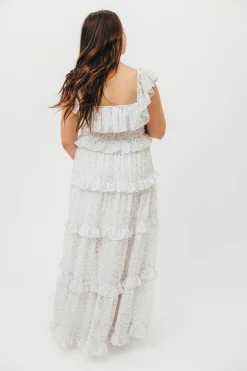 Outlet Worth Collective Astrid Ruffle Detail Maxi Dress in Lavender Floral *FULLY LINED* - Bum