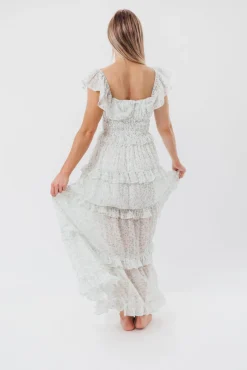 Clearance Worth Collective Astrid Ruffle Detail Maxi Dress in Sage Floral *FULLY LINED* - Bump Fr
