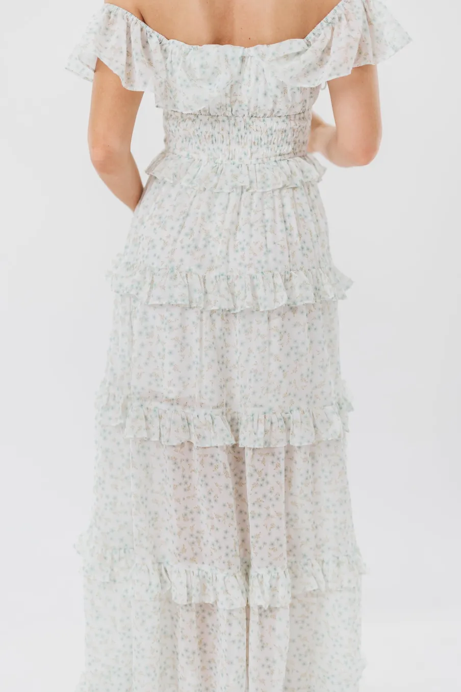 Clearance Worth Collective Astrid Ruffle Detail Maxi Dress in Sage Floral *FULLY LINED* - Bump Fr