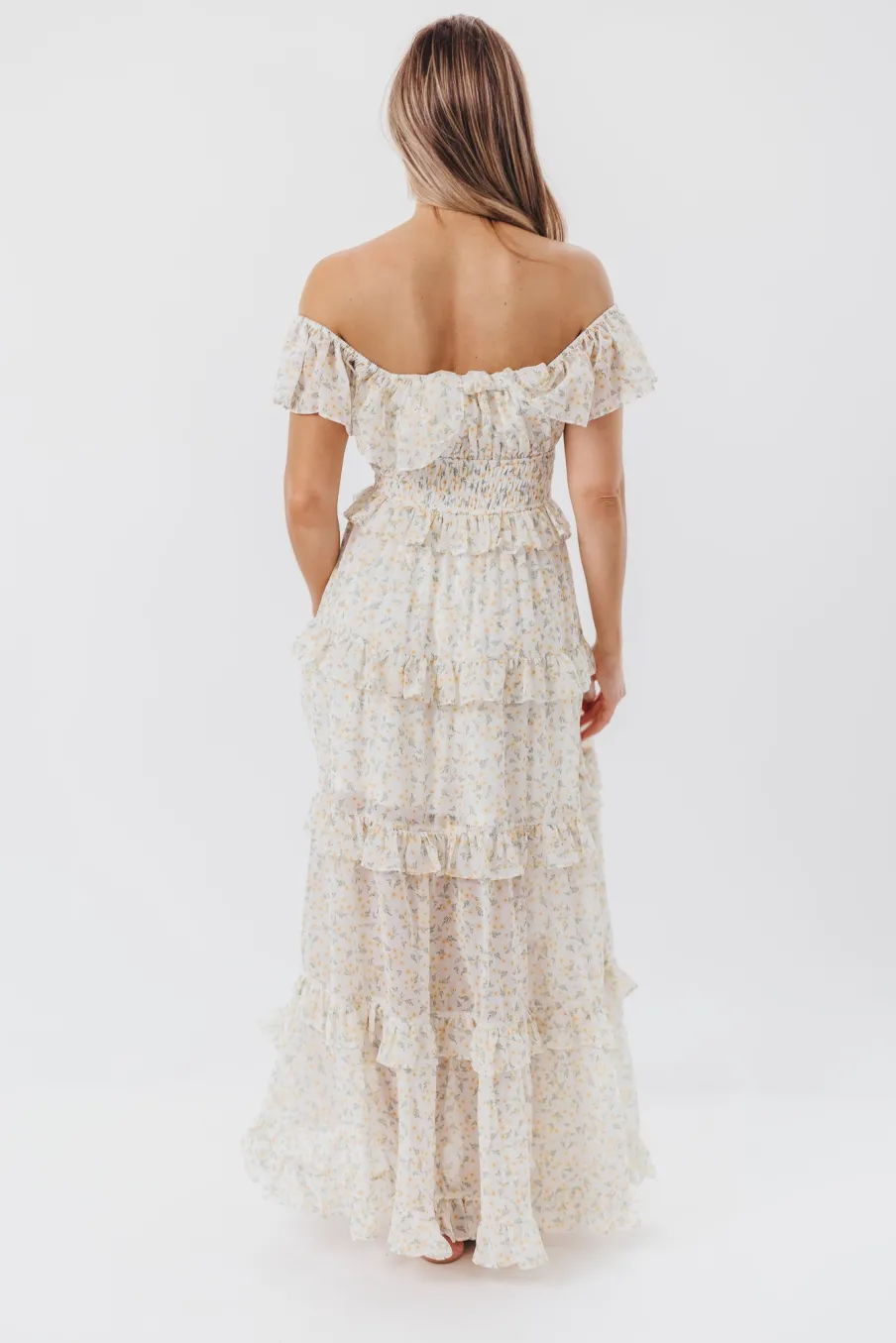 New Worth Collective Astrid Ruffle Detail Maxi Dress in Yellow Floral *FULLY LINED* - Bump