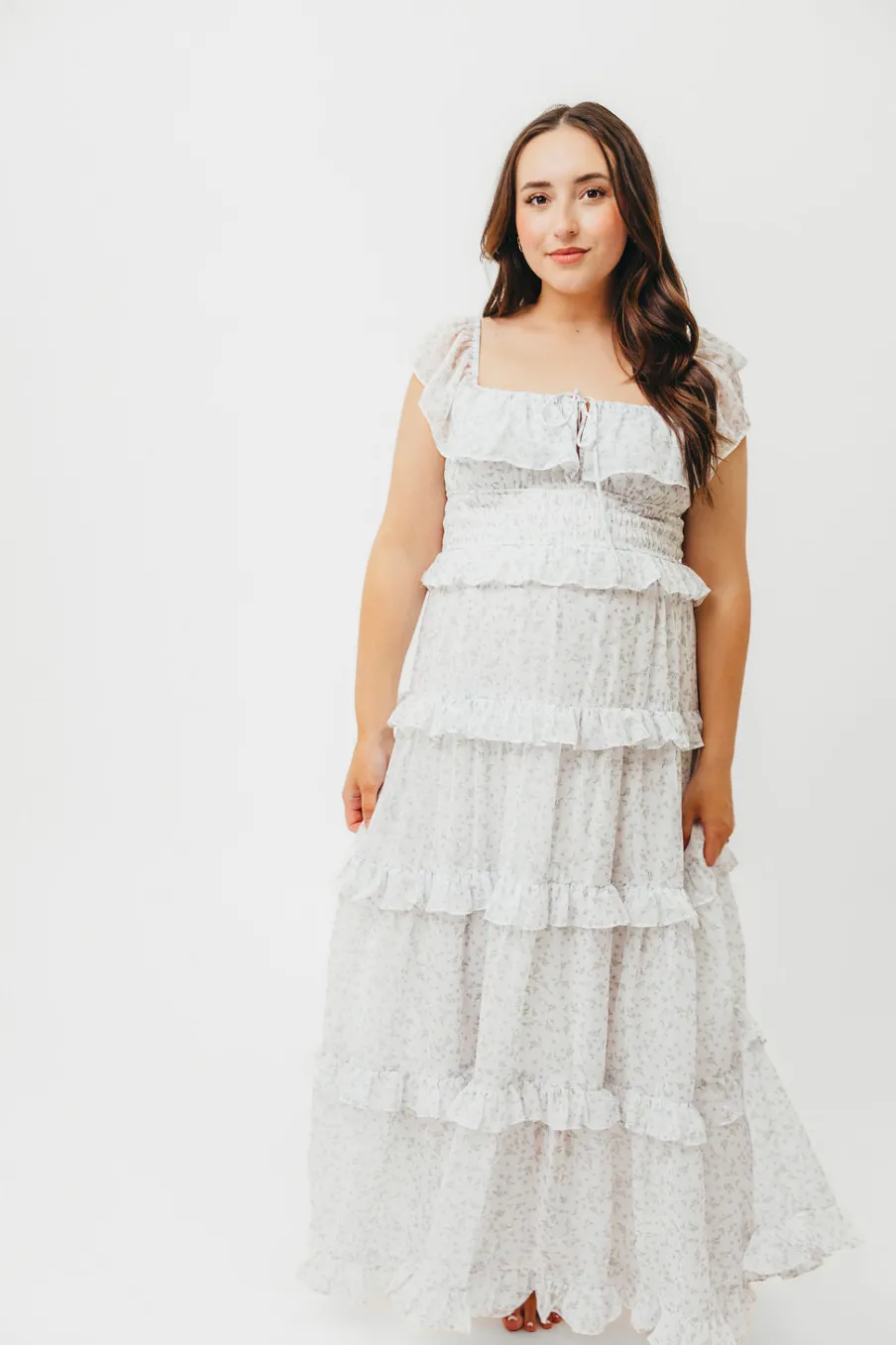Outlet Worth Collective Astrid Ruffle Detail Maxi Dress in Lavender Floral *FULLY LINED* - Bum