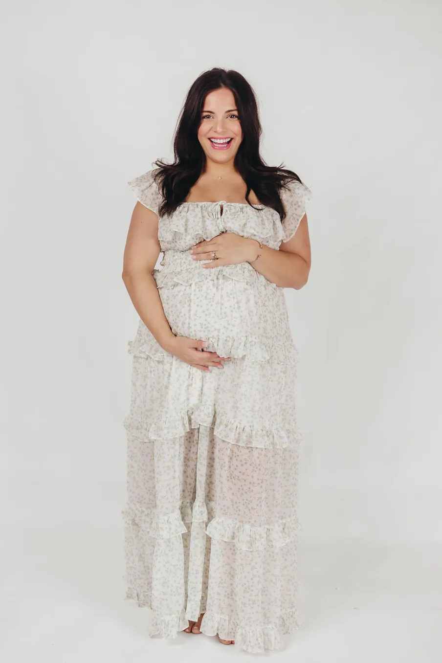 Outlet Worth Collective Astrid Ruffle Detail Maxi Dress in Lavender Floral *FULLY LINED* - Bum
