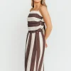 Fashion Worth Collective Autumn Tie Back Top and Skirt Set in Brown Stripe