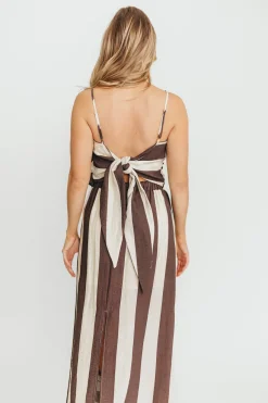 Fashion Worth Collective Autumn Tie Back Top and Skirt Set in Brown Stripe