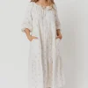 Clearance Worth Collective Avery Tiered Linen-Blend Midi Dress in Soy/Sage Foliage - Bump Friendl