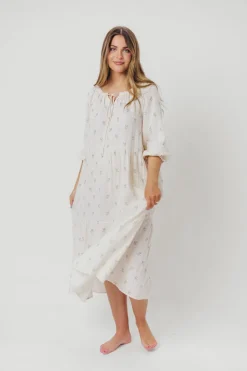 Clearance Worth Collective Avery Tiered Linen-Blend Midi Dress in Soy/Sage Foliage - Bump Friendl