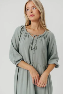 Hot Worth Collective Avery Tiered Linen-Blend Midi Dress in Sage - Bump Friendly and Inclus