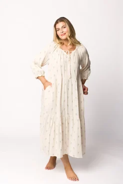 Clearance Worth Collective Avery Tiered Linen-Blend Midi Dress in Soy/Sage Foliage - Bump Friendl