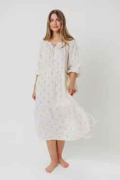 Clearance Worth Collective Avery Tiered Linen-Blend Midi Dress in Soy/Sage Foliage - Bump Friendl