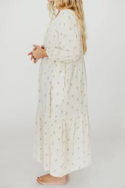 Clearance Worth Collective Avery Tiered Linen-Blend Midi Dress in Soy/Sage Foliage - Bump Friendl