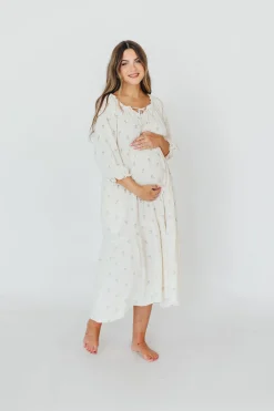 Clearance Worth Collective Avery Tiered Linen-Blend Midi Dress in Soy/Sage Foliage - Bump Friendl