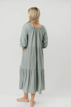 Hot Worth Collective Avery Tiered Linen-Blend Midi Dress in Sage - Bump Friendly and Inclus