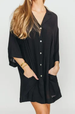 Discount Worth Collective Azari Oversized Button Down Shirt in Black - Nursing Friendly