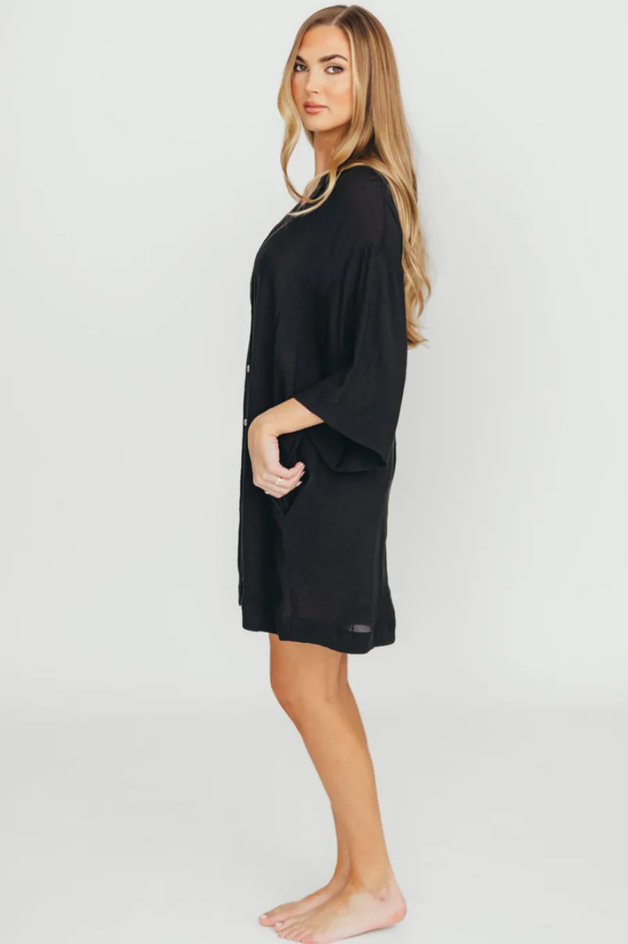 Discount Worth Collective Azari Oversized Button Down Shirt in Black - Nursing Friendly