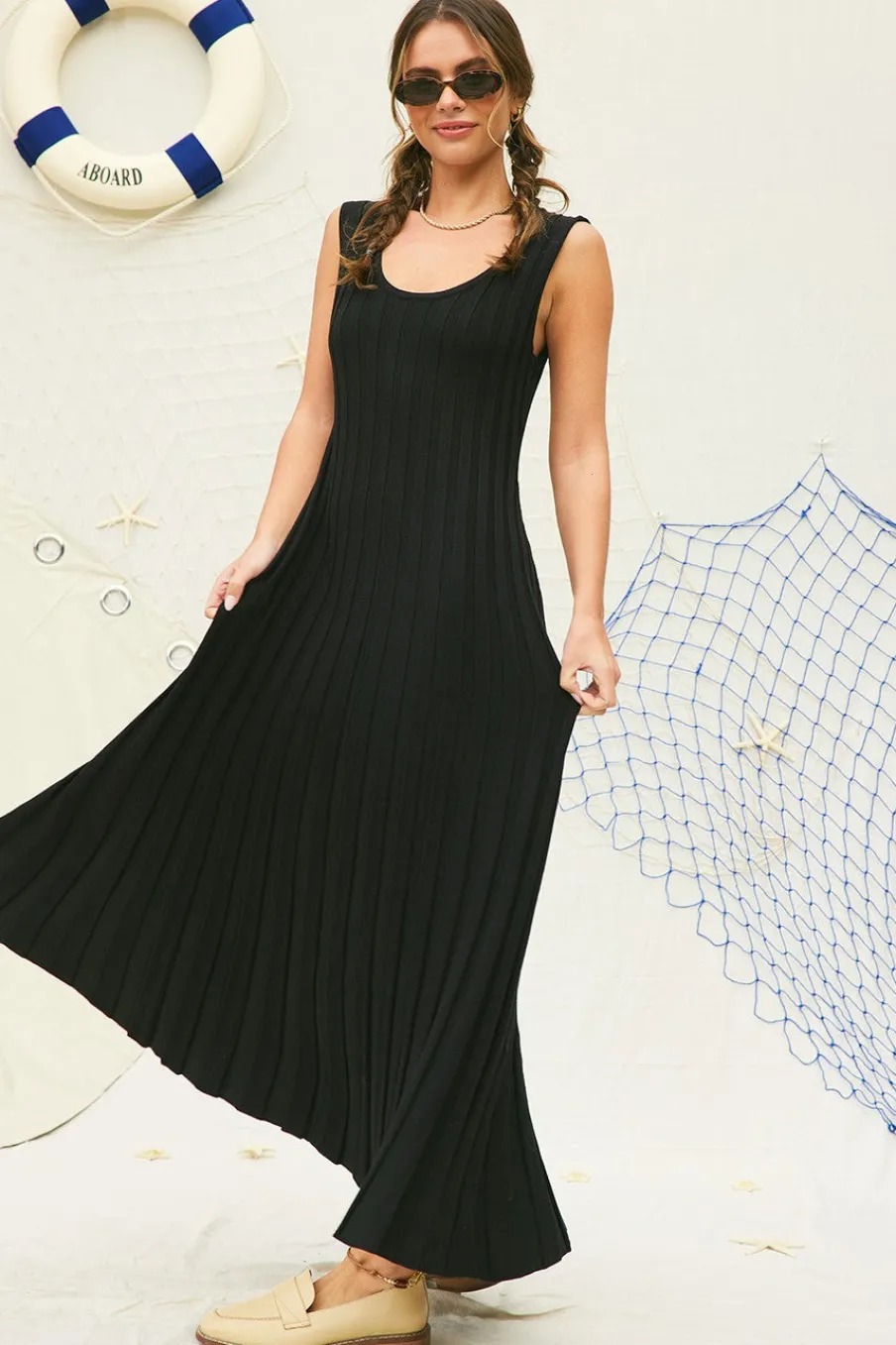 Hot Worth Collective Bailey Ribbed Knit Maxi Dress in Black