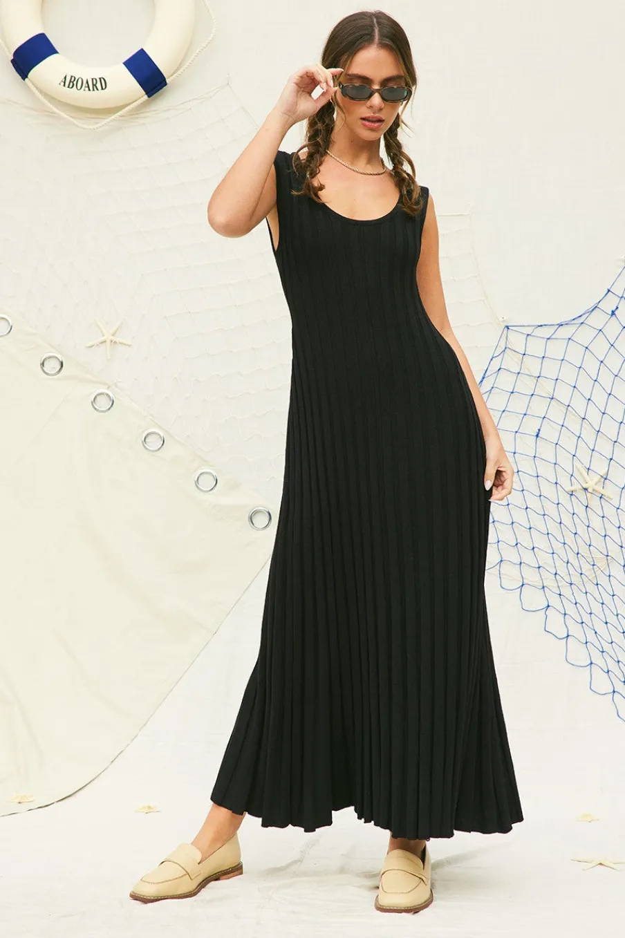 Hot Worth Collective Bailey Ribbed Knit Maxi Dress in Black